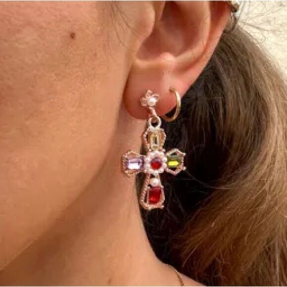 Multicolor Cross Earrings N1516 - Picture 1 of 4